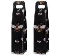 VAPOKF Wine Tote Carrier, 2 PCS Reusable Leather Single Bottle Champagne, Beer Gift Bags for Birthday, Wedding, Picnic Party, Christmas - Funny Honey Bee Pattern