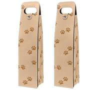 VAPOKF Wine Tote Carrier, 2 PCS Reusable Leather Single Bottle Champagne, Beer Gift Bags for Birthday, Wedding, Picnic Party, Christmas - Light Brown Dog Cat Paw Print