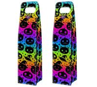 VAPOKF Wine Tote Carrier, 2 PCS Reusable Leather Single Bottle Champagne, Beer Gift Bags for Birthday, Wedding, Picnic Party, Christmas - Bright Halloween Pumpkin Witch