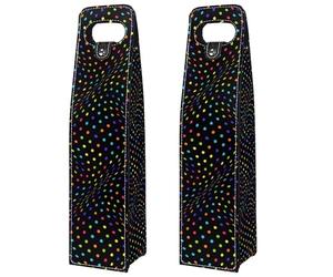 VAPOKF Wine Tote Carrier, 2 PCS Reusable Leather Single Bottle Champagne, Beer Gift Bags for Birthday, Wedding, Picnic Party, Christmas - Abstract Polka Dot Pattern