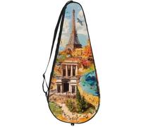 VAPOKF Wolrd Travel Building Painting Racket Bag for Tennis, Tennis Bat Cover Racket Case Paddle Bag, Holds up to 2 Racquets