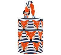 VAPOKF Womens Bucket Handbag, Cute Foxes on Striped Blue Pattern Canvas Tote Bag Purses Trendy Shoulder Bag