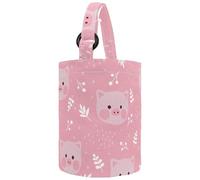 VAPOKF Womens Bucket Handbag, Cute Pink Pig Leaves Pattern Canvas Tote Bag Purses Trendy Shoulder Bag