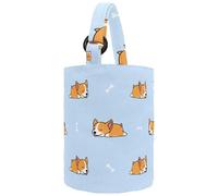 VAPOKF Womens Bucket Handbag, Cute Welsh Corgi Puppy Sleeping with Bone Pattern Canvas Tote Bag Purses Trendy Shoulder Bag