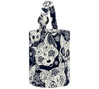 VAPOKF Womens Bucket Handbag, Day of the Dead Sugar Fox Skull with Floral Pattern Canvas Tote Bag Purses Trendy Shoulder Bag