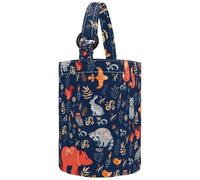 VAPOKF Womens Bucket Handbag, Forest Fox Bear Raccoon Owls Rabbits Flowers Pattern Canvas Tote Bag Purses Trendy Shoulder Bag