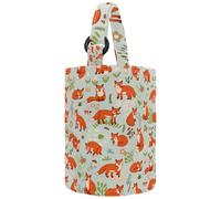 VAPOKF Womens Bucket Handbag, Forest Red Fox Floral Pattern Canvas Tote Bag Purses Trendy Shoulder Bag