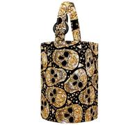 VAPOKF Womens Bucket Handbag, Gold Skulls Glitter Triangles Day of the Dead Pattern Canvas Tote Bag Purses Trendy Shoulder Bag