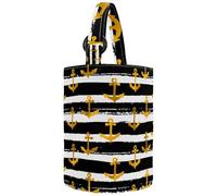 VAPOKF Womens Bucket Handbag, Golden Anchors on Black and White Striped Pattern Canvas Tote Bag Purses Trendy Shoulder Bag