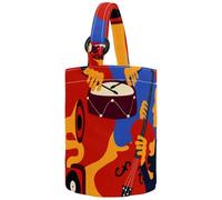 VAPOKF Womens Bucket Handbag, Jazz Music Instruments Violoncello Drum Gramophone Colored Pattern Canvas Tote Bag Purses Trendy Shoulder Bag