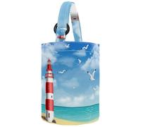 VAPOKF Womens Bucket Handbag, Lighthouse Beach Sea Seagulls Canvas Tote Bag Purses Trendy Shoulder Bag