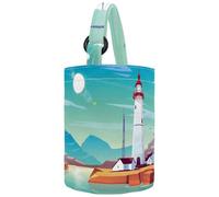 VAPOKF Womens Bucket Handbag, Lighthouse Seashore Canvas Tote Bag Purses Trendy Shoulder Bag
