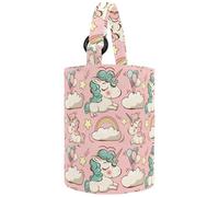 VAPOKF Womens Bucket Handbag, Magic Unicorns Clouds Rainbow and Stars Pattern Canvas Tote Bag Purses Trendy Shoulder Bag