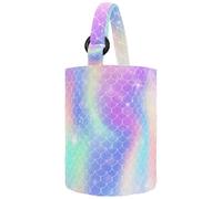 VAPOKF Womens Bucket Handbag, Mermaid Fish Rainbow Scales Magic Pattern Canvas Tote Bag Purses Trendy Shoulder Bag