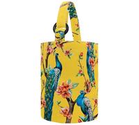 VAPOKF Womens Bucket Handbag, Peacock Cherry Flowering Trees Watercolor Pattern Canvas Tote Bag Purses Trendy Shoulder Bag