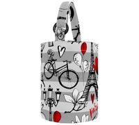 VAPOKF Womens Bucket Handbag, Romantic Paris Eiffel Tower Magnolia Blossom Pattern Canvas Tote Bag Purses Trendy Shoulder Bag