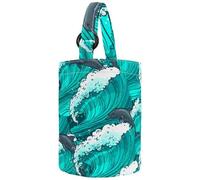 VAPOKF Womens Bucket Handbag, Sea Waves Green Pattern Art Canvas Tote Bag Purses Trendy Shoulder Bag