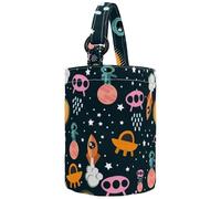VAPOKF Womens Bucket Handbag, Space Planets Rockets Flying Saucers Aliens Pattern Canvas Tote Bag Purses Trendy Shoulder Bag