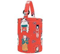 VAPOKF Womens Bucket Handbag, Traditional Japanese Cherry Blossom Flowers Cats Kawaii Pattern Canvas Tote Bag Purses Trendy Shoulder Bag