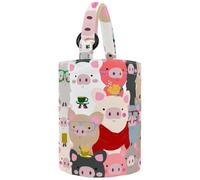 VAPOKF Womens Bucket Handbag, Vintage Cute Celebrated Baby Pig Pattern Canvas Tote Bag Purses Trendy Shoulder Bag