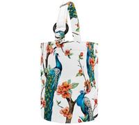 VAPOKF Womens Bucket Handbag, Watercolor Peacock on Cherry Flowering Trees Pattern Canvas Tote Bag Purses Trendy Shoulder Bag