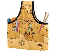 VAPOKF Yarn Storage Bag, Knitting Crochet Tote Bag, Yarn Holder with Pockets for Crocheting, Knitting Accessories (Old Map of Treasure Island)