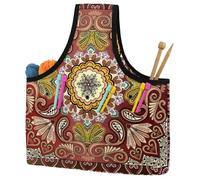 VAPOKF Yarn Storage Bag, Knitting Crochet Tote Bag, Yarn Holder with Pockets for Crocheting, Knitting Accessories (Mandala Retro Abstract Indian Florals)