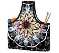 VAPOKF Yarn Storage Bag, Knitting Crochet Tote Bag, Yarn Holder with Pockets for Crocheting, Knitting Accessories (Dark Glittering Fractal Mandala)
