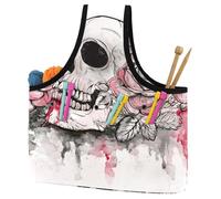 VAPOKF Yarn Storage Bag, Knitting Crochet Tote Bag, Yarn Holder with Pockets for Crocheting, Knitting Accessories (Day of The Dead Skull Rose Flowers Pattern)
