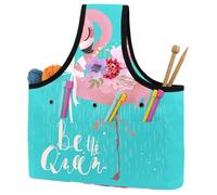 VAPOKF Yarn Storage Bag, Knitting Crochet Tote Bag, Yarn Holder with Pockets for Crocheting, Knitting Accessories (Funny Flamingo Crown Floral Be The Queen)