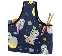 VAPOKF Yarn Storage Bag, Knitting Crochet Tote Bag, Yarn Holder with Pockets for Crocheting, Knitting Accessories (Cartoon Cute Sloth Space Starry Sky)