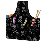 VAPOKF Yarn Storage Bag, Knitting Crochet Tote Bag, Yarn Holder with Pockets for Crocheting, Knitting Accessories (Skull and Bones)