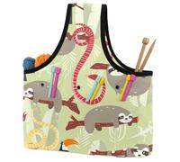 VAPOKF Yarn Storage Bag, Knitting Crochet Tote Bag, Yarn Holder with Pockets for Crocheting, Knitting Accessories (Funny Sloth Toucan Snake Pattern)