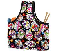 VAPOKF Yarn Storage Bag, Knitting Crochet Tote Bag, Yarn Holder with Pockets for Crocheting, Knitting Accessories (Day of The Dead Sugar Skull)