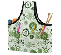 VAPOKF Yarn Storage Bag, Knitting Crochet Tote Bag, Yarn Holder with Pockets for Crocheting, Knitting Accessories (Green Floral Pattern Modern Art)