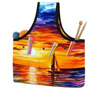 VAPOKF Yarn Storage Bag, Knitting Crochet Tote Bag, Yarn Holder with Pockets for Crocheting, Knitting Accessories (Sailboat Painting Sunset)