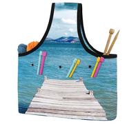 VAPOKF Yarn Storage Bag, Knitting Crochet Tote Bag, Yarn Holder with Pockets for Crocheting, Knitting Accessories (Wood Pier on The Sea Under Blue Sky)