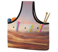 VAPOKF Yarn Storage Bag, Knitting Crochet Tote Bag, Yarn Holder with Pockets for Crocheting, Knitting Accessories (Clouds Sunset Dark)