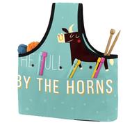 VAPOKF Yarn Storage Bag, Knitting Crochet Tote Bag, Yarn Holder with Pockets for Crocheting, Knitting Accessories (Funny Take The Bull by The Horns)