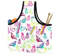 VAPOKF Yarn Storage Bag, Knitting Crochet Tote Bag, Yarn Holder with Pockets for Crocheting, Knitting Accessories (Colorful Butterflies Swarm)