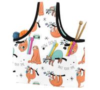 VAPOKF Yarn Storage Bag, Knitting Crochet Tote Bag, Yarn Holder with Pockets for Crocheting, Knitting Accessories (Cute Sloth Slowe Down Take Your Time)