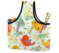 VAPOKF Yarn Storage Bag, Knitting Crochet Tote Bag, Yarn Holder with Pockets for Crocheting, Knitting Accessories (Cute Colorful Birds Yellow Orange)