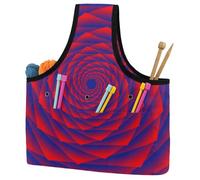 VAPOKF Yarn Storage Bag, Knitting Crochet Tote Bag, Yarn Holder with Pockets for Crocheting, Knitting Accessories (Fractal Rose Flower Blue Red)