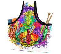 VAPOKF Yarn Storage Bag, Knitting Crochet Tote Bag, Yarn Holder with Pockets for Crocheting, Knitting Accessories (Pacific Symbol Feathers Peace Love Colored Illustration)