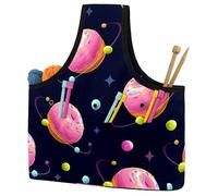 VAPOKF Yarn Storage Bag, Knitting Crochet Tote Bag, Yarn Holder with Pockets for Crocheting, Knitting Accessories (Doughnut Planet Pink Sweet Dessert)