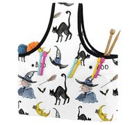 VAPOKF Yarn Storage Bag, Knitting Crochet Tote Bag, Yarn Holder with Pockets for Crocheting, Knitting Accessories (Halloween Witch and Black Cat)
