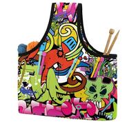 VAPOKF Yarn Storage Bag, Knitting Crochet Tote Bag, Yarn Holder with Pockets for Crocheting, Knitting Accessories (Abstract Doodle Painting)