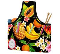 VAPOKF Yarn Storage Bag, Knitting Crochet Tote Bag, Yarn Holder with Pockets for Crocheting, Knitting Accessories (Fruit Pineapple Dragon Papaya Banana Black)