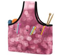 VAPOKF Yarn Storage Bag, Knitting Crochet Tote Bag, Yarn Holder with Pockets for Crocheting, Knitting Accessories (Pink Glitter Effect Twinkle Shiny)