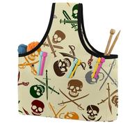 VAPOKF Yarn Storage Bag, Knitting Crochet Tote Bag, Yarn Holder with Pockets for Crocheting, Knitting Accessories (Pirate Skulls with Crossed Swords Pattern)